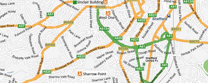 Map of our Sheffield serviced apartments